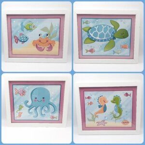 Little Big Studios “Under the Sea” Framed Nursery Art | Set of 4 | 8.5" x 11"